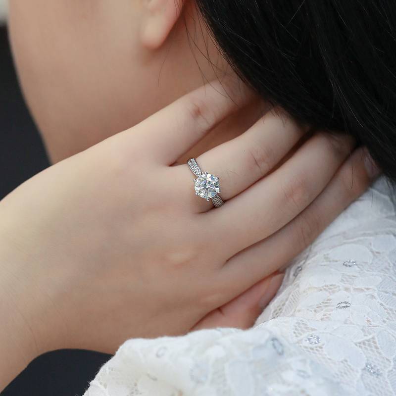 星光皇后S925银镀白金MoissaniteWomen's Ring3.0ctD级
